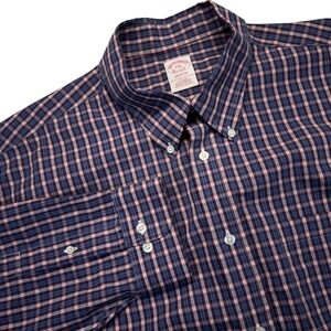 Brooks Brothers Mens XXL Madison Shirt Blue Red Plaid Non Iron Supima Cotton